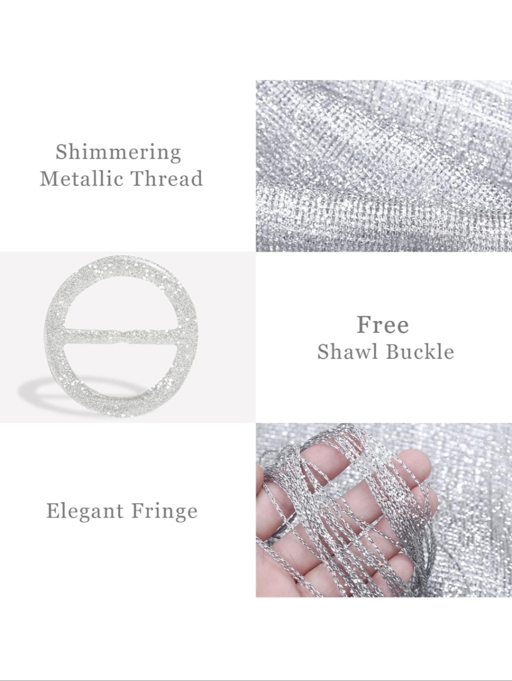 Silver Metallic Evening Shawl Wrap - Picture 4 of 4